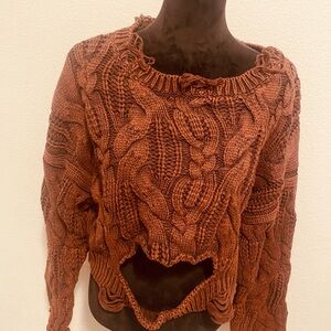 Chunky Knit Cable Sweater - Brown
